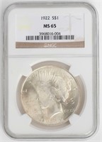 Coin 1922-P Peace Silver Dollar - NGC MS 65