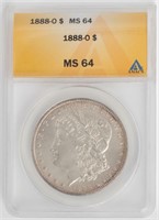 Coin 1888-O Morgan Silver Dollar - ANACS MS 64