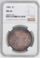 Coin 1886-P Morgan Silver Dollar - NGC MS 63