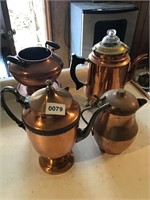 Lot copper coffee pots etc