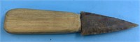 Flint knife with wood handle about 7.25" long