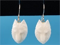 Wolf head earrings on sterling silver hooks