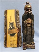 Lot of 2: wood statue of an Asian man approx. 19"