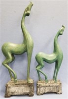 2 abstract wooden horses modernist style, approx.
