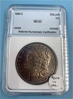 Morgan silver dollar, 1886 O  graded MS63 by NNC