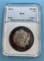 Morgan silver dollar,  1921 D graded MS64 by NNC