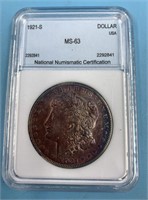 Morgan silver dollar,  1921 S  graded MS63 by NNC