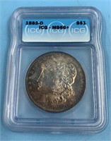 Morgan silver dollar,  1883 O, graded MS66 by ICG