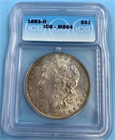 Morgan silver dollar,  1883 O, graded MS64 by ICG