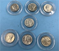 Lot of 7 mid to high grade silver Mercury dimes, i