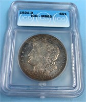 Morgan silver dollar, 1921 D, graded MS63 by ICG