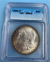 Morgan silver dollar, 1899 O, graded MS65 by ICG
