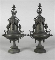 Pair of Black Patinated Spelter Urns, Late 19th C.