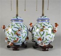 Pair Of Oriental Porcelain Table Lamps