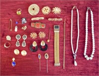 Costume Jewelry Grouping With Enameled Box