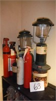 lot of fire estinguisher and lanterns