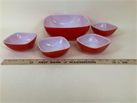 5 Piece Red Pyrex Bowl Set