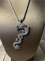 925 Sterling Silver Dragon Pendant Necklace C