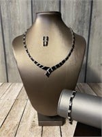 950 Mexican Sterling Silver Onyx Choker Necklace