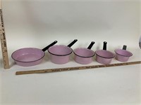 Pink Enamel 5 Piece Pan Set