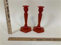Pair Red Candlestick Holders