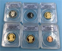 Six 2008 S Graded coins, all PR70DCAM by ANACS, pa