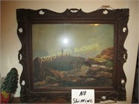 Antique Oil Painting On Board - Carved Wood Frame