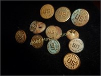 11pc Set - Antique US Immigration Brass Buttons