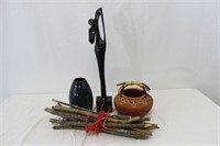 Wooden Statue/Bowl/Glass Vase/Bundle of Sticks