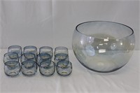 Glass Punch Bowl w/ Cups
