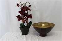 Red Bamboo Bowl & Red Potted Orchid