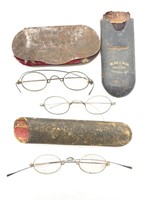 (3) Pairs of Antique Eyeglasses with Cases