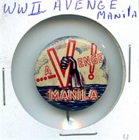 WWII Avenge! Manila Pinback