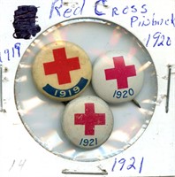 3 Pinbacks: Red Cross - 1919, 1920, 1921