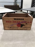 WARDS RED HEAD SHELLS WOOD BOX, 8 X 15 X 7.5"T