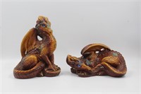 (2) Retired Windstone Editions Golden Dragons