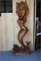 70" Tall Indonesian Hand Carved Mermaid