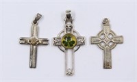 (3) Sterling Silver Ireland Celtic Cross Pendants