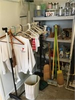 Portable clothes rack, brooms, plastic shelf