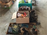 Plastic Ware, boots, trophies, cups, chain