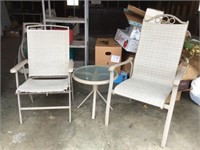 Patio chairs and side table, damaged