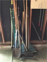 Garden tools and umbrella