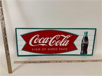 Coca Cola Fishtail Metal Sign W/ Bottle