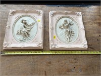 2 Chalk Ware Figural Panels