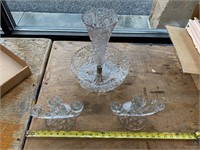 Pressed Glass Candlesticks and Vase