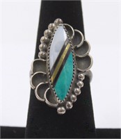 Sterling Silver, Gold, Turquoise Navajo Ring