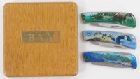 Vintage B.A.A. Wooden Jackknife Case with 3
