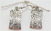 Sterling Silver Earrings Rectangles with Flowers
