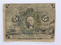 1863 Washington 5 Cent Fractional Currency Note