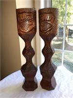 Carved Wood Candle Holders